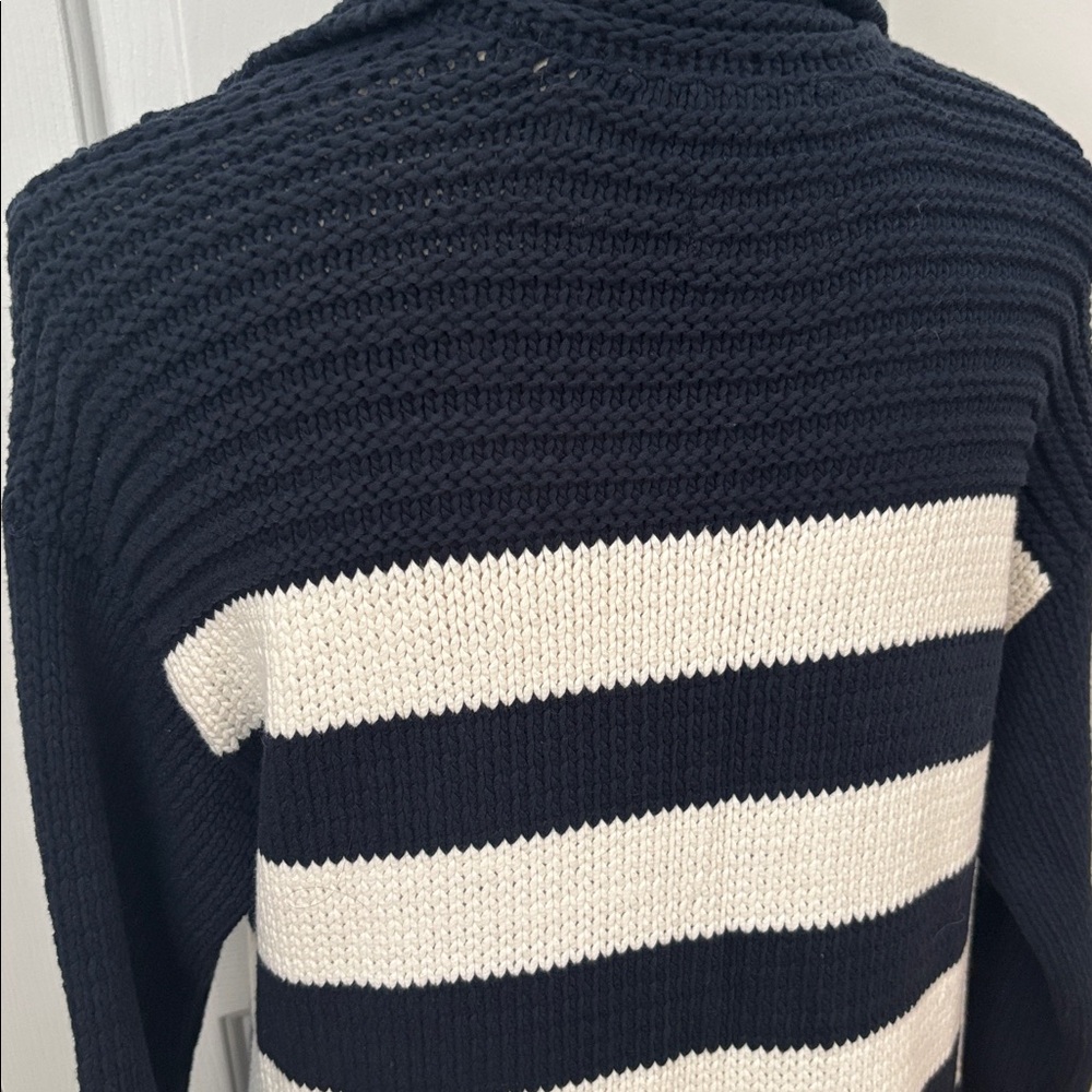 Anthropologie Maeve Navy White Nautical toggle knit long cardigan sz small - Picture 8 of 9